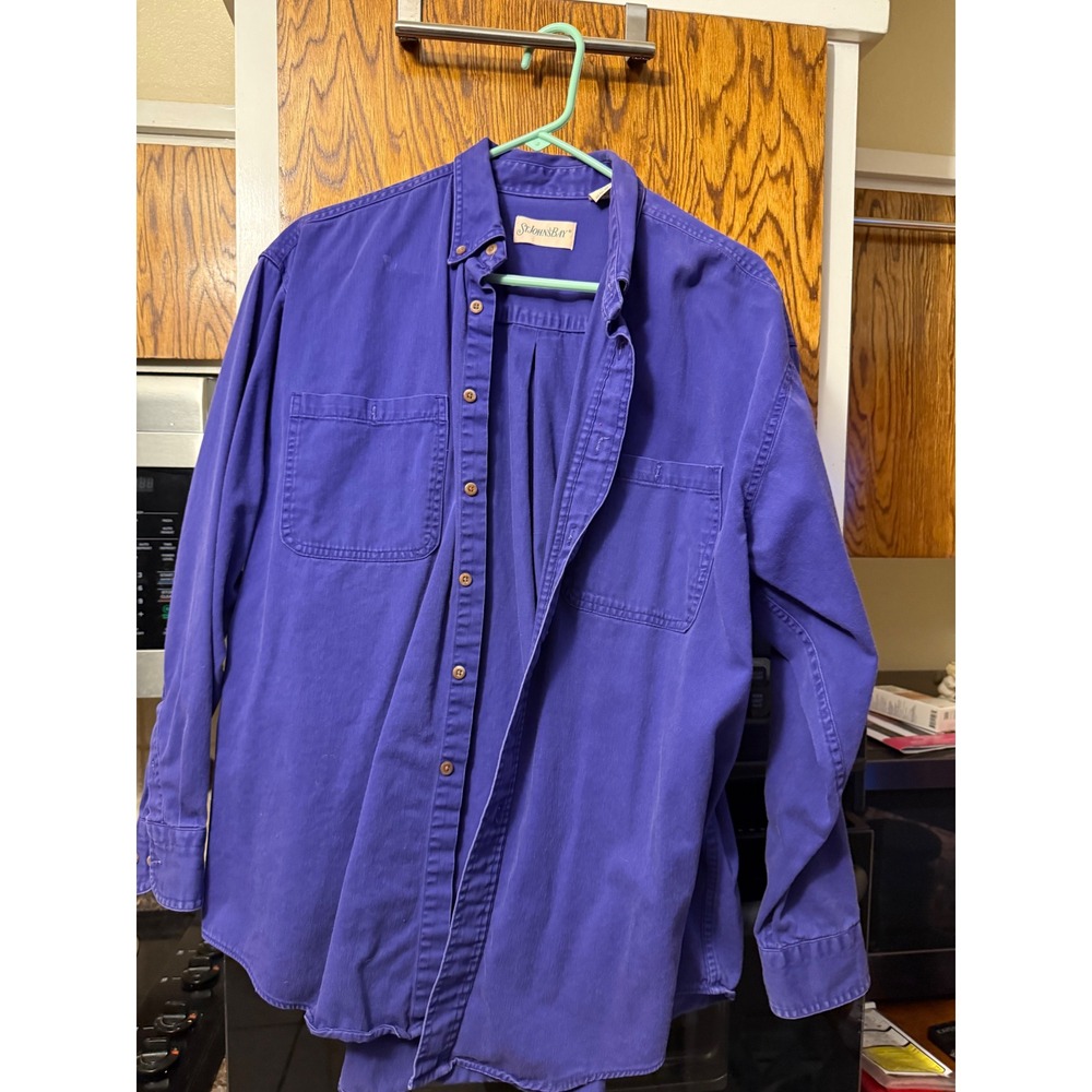 St Johns Bay Purple Button Down Shirt Womens L Long Sleeve Cotton Twill Pockets